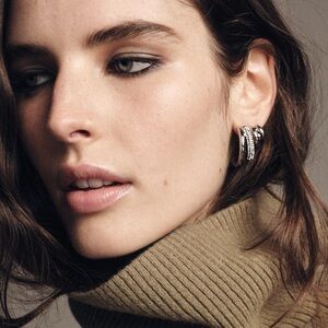 NIB ZARA Winter 2025 SPARKLY MULTI HOOP EARRINGS CUFF Silver Dimond